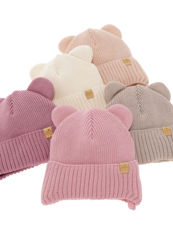 Czapka zimowa dla dziewczynki, fioletowa, wiązana, z wełną merino Shira